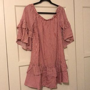 Red + White off the shoulder dress